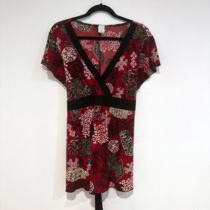 Newport, Red and Black Short-Sleeve Blouse with Waist Tie, Size XL/16